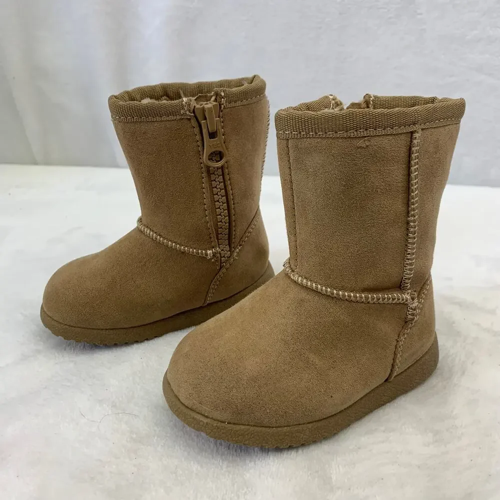 Camel Toddler Girls Sz 3 Faux Fur Lined Boots Brown Mid Calf Zip Up Target Boot